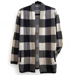 New Land’s End Buffalo Plaid Black Ivory Cardigan Small